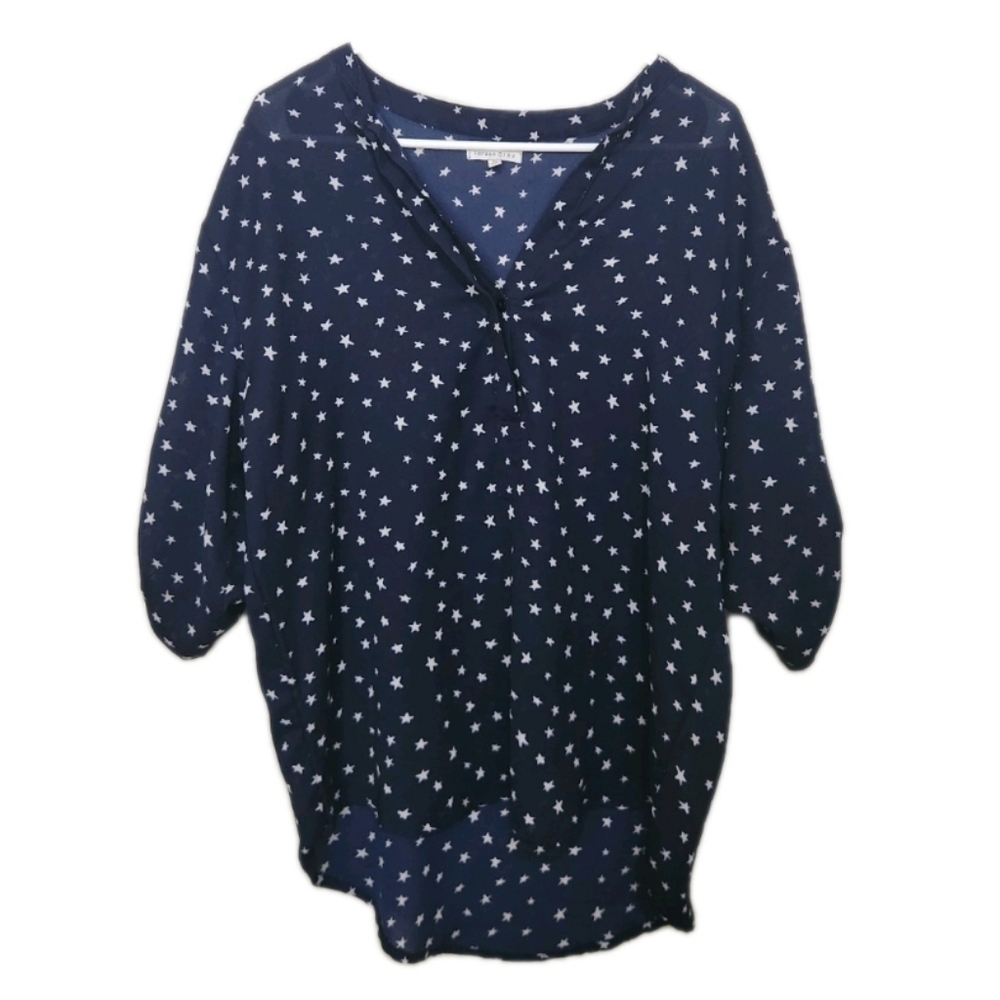 Semi Sheer Star Print Vneck Blouse Top Size Medium Womens